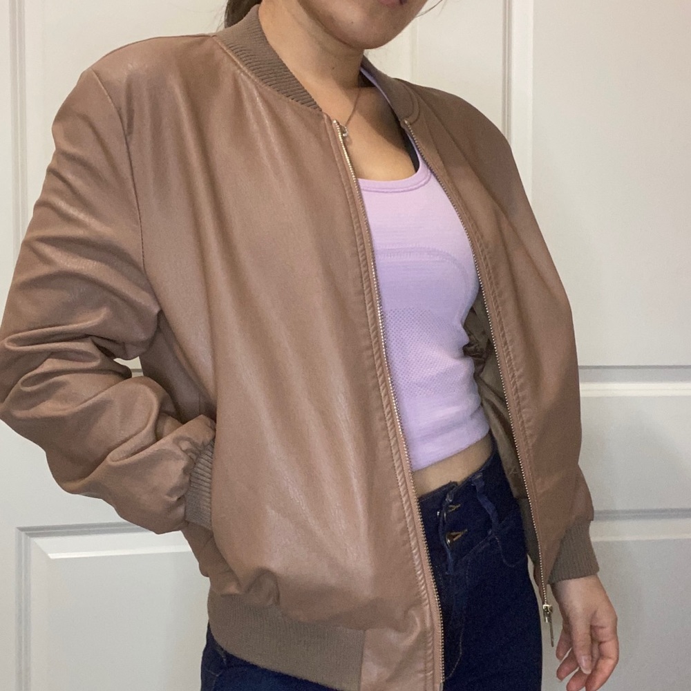Oversized leather bomber jacket